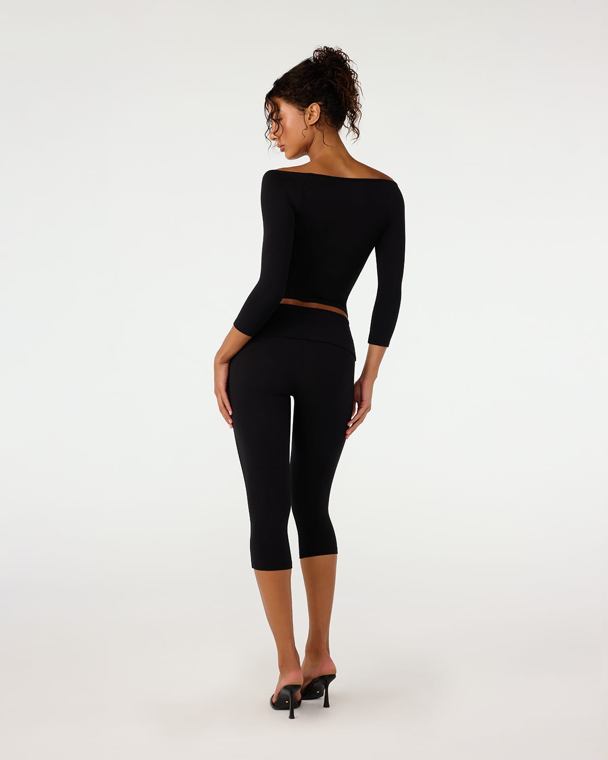 Foldover Jersey Capri Leggings | Black