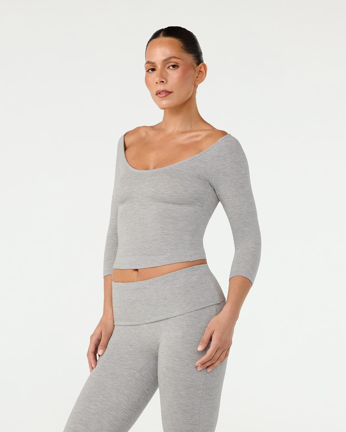 3/4 Sleeve Top | Grey Marle