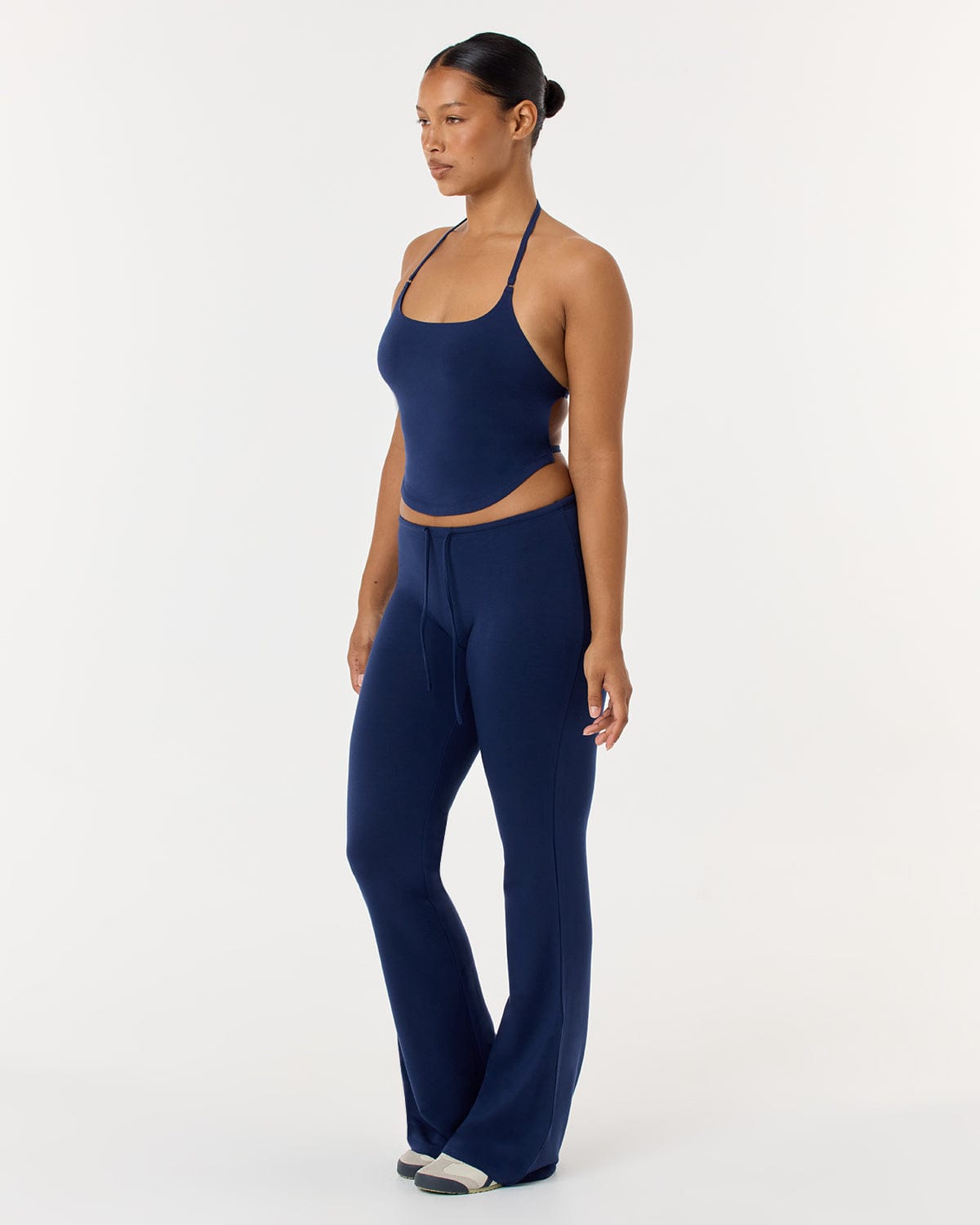Drawstring Flare Pants | Navy
