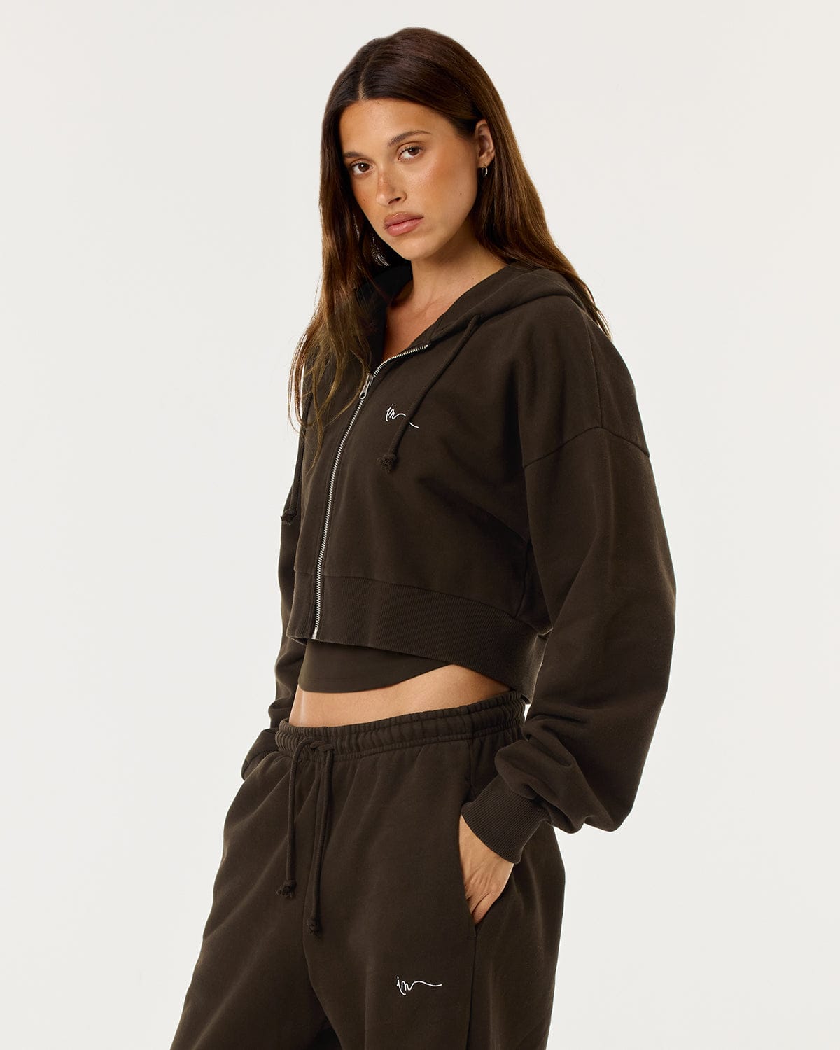 Cropped Zip Hoodie | Dark Chocolate