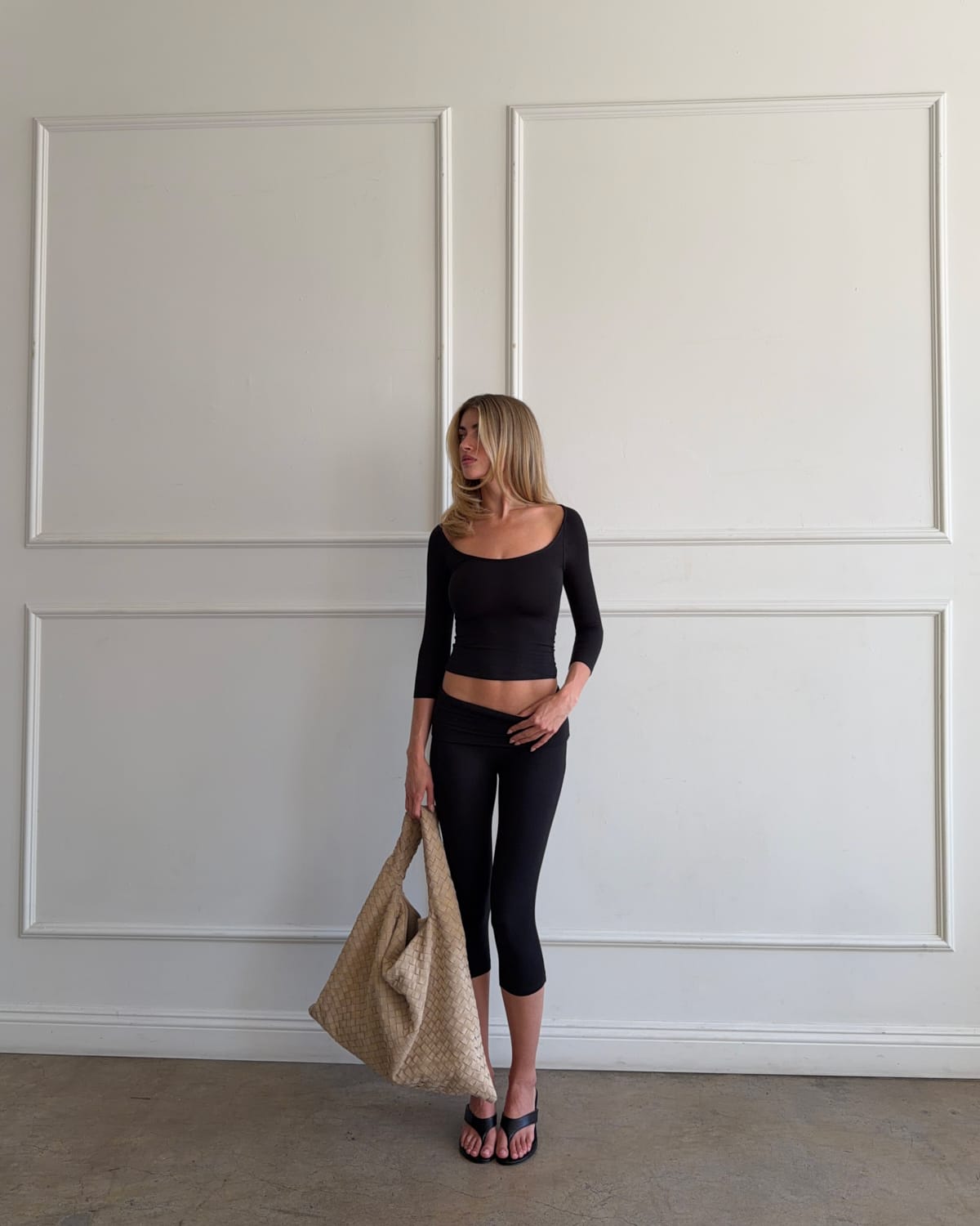 Foldover Jersey Capri Leggings | Black