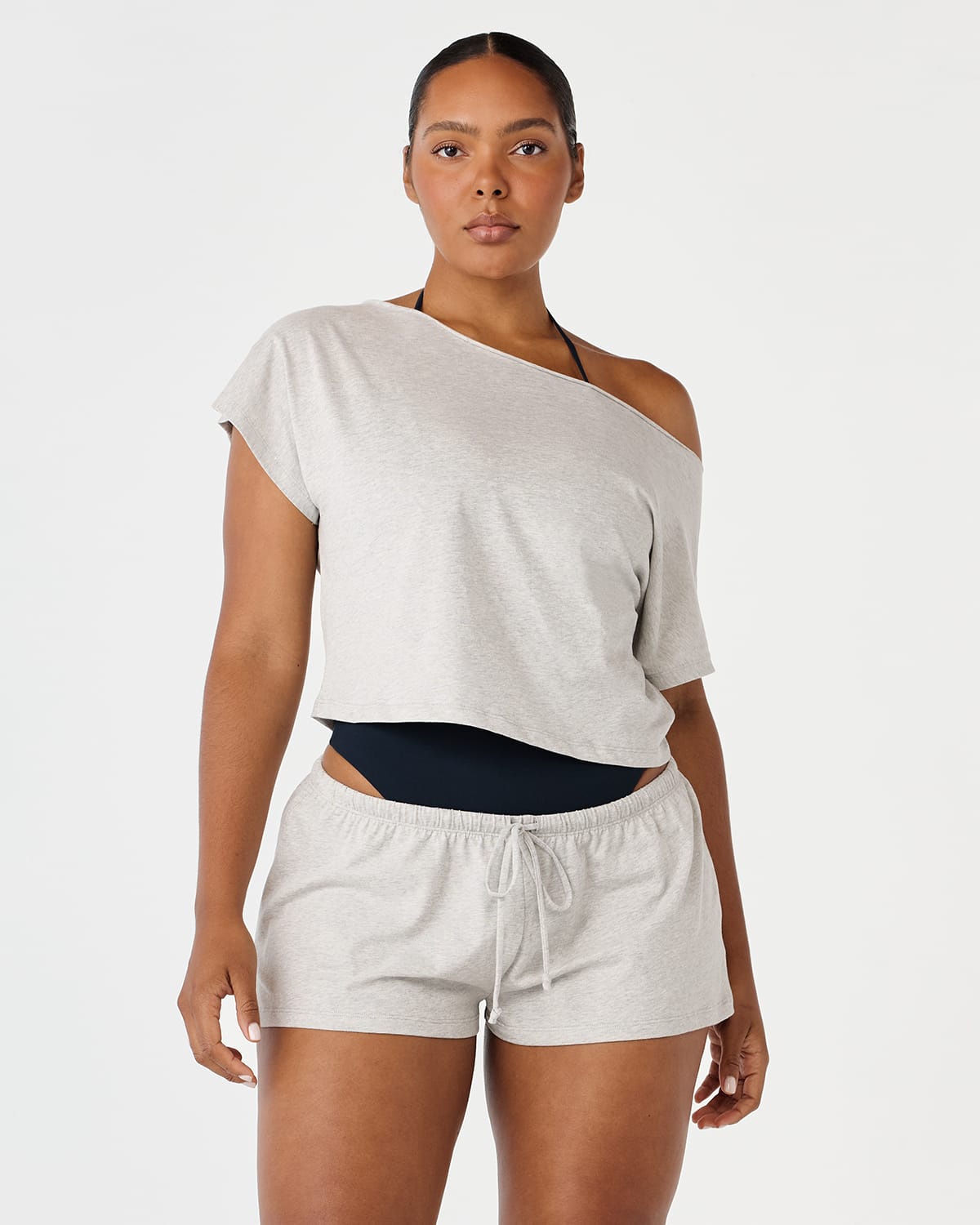 One Shoulder Slouchy Tee | Grey Marle