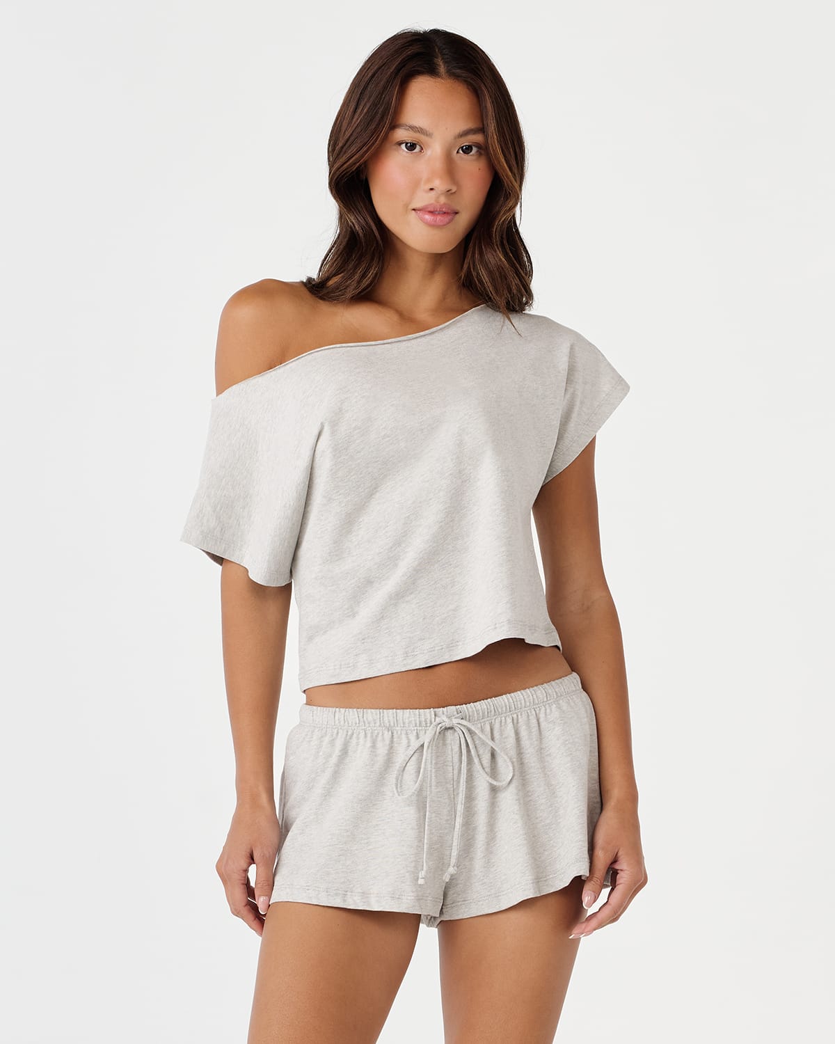 One Shoulder Slouchy Tee | Grey Marle