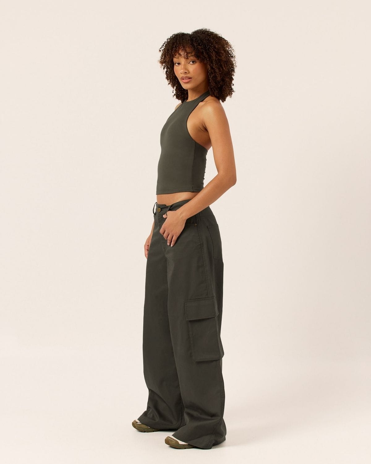 Wide Leg Cargo Pants | Deep Olive
