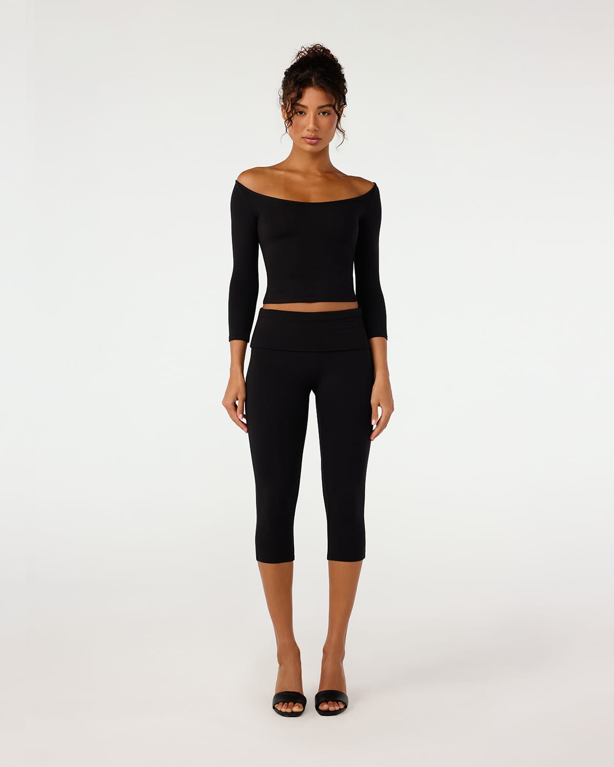 Foldover Jersey Capri Leggings | Black