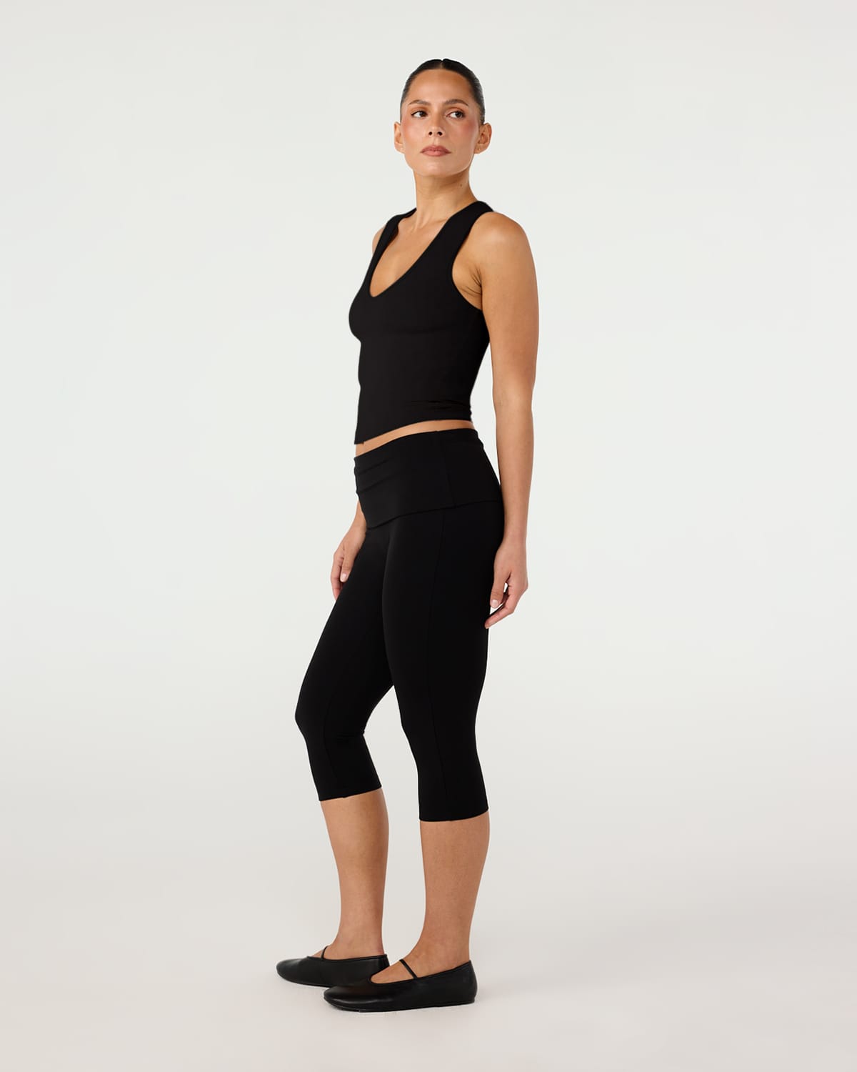 Foldover Jersey Capri Leggings | Black