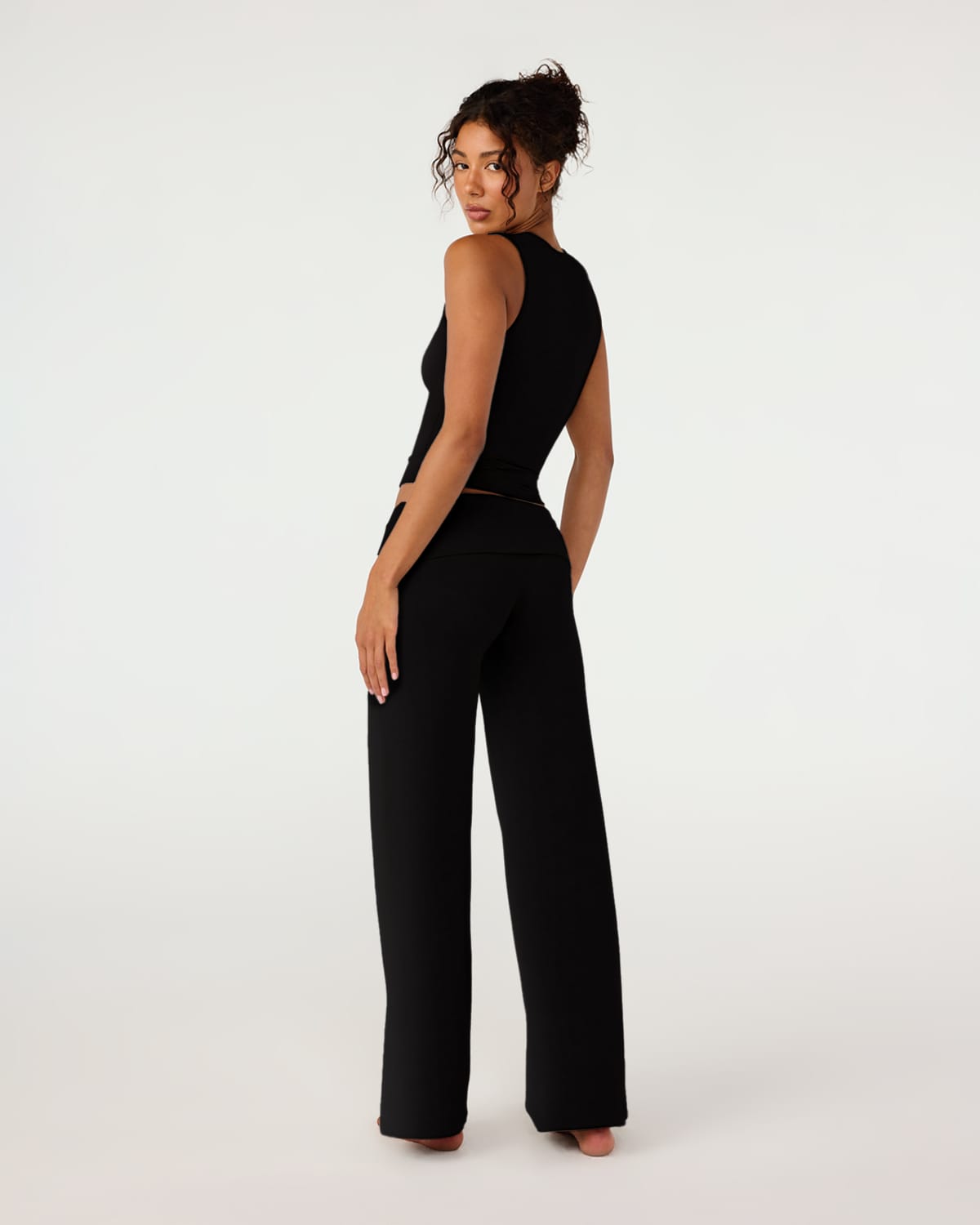Foldover Jersey Straight Leg Pants | Black