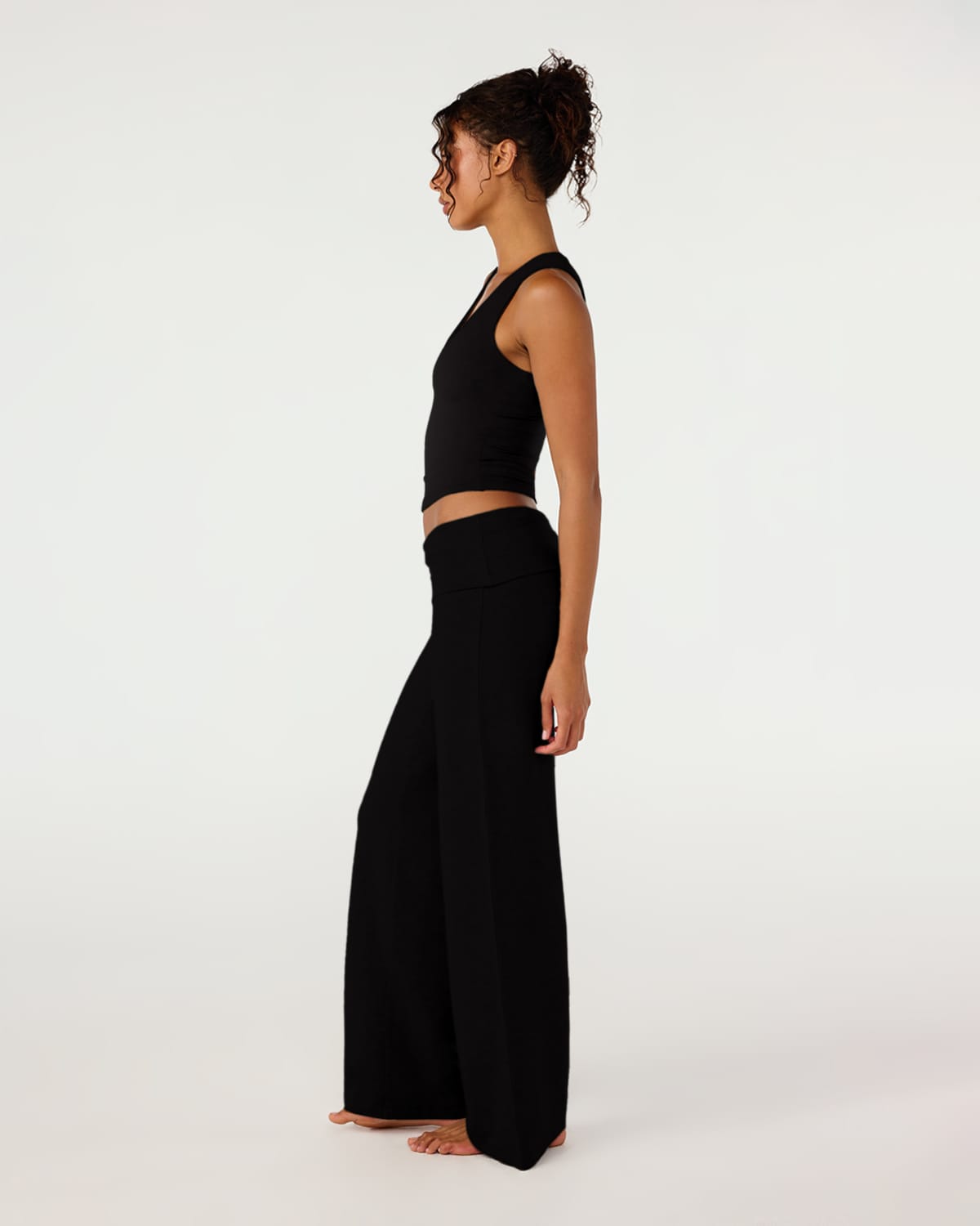 Foldover Jersey Straight Leg Pants | Black