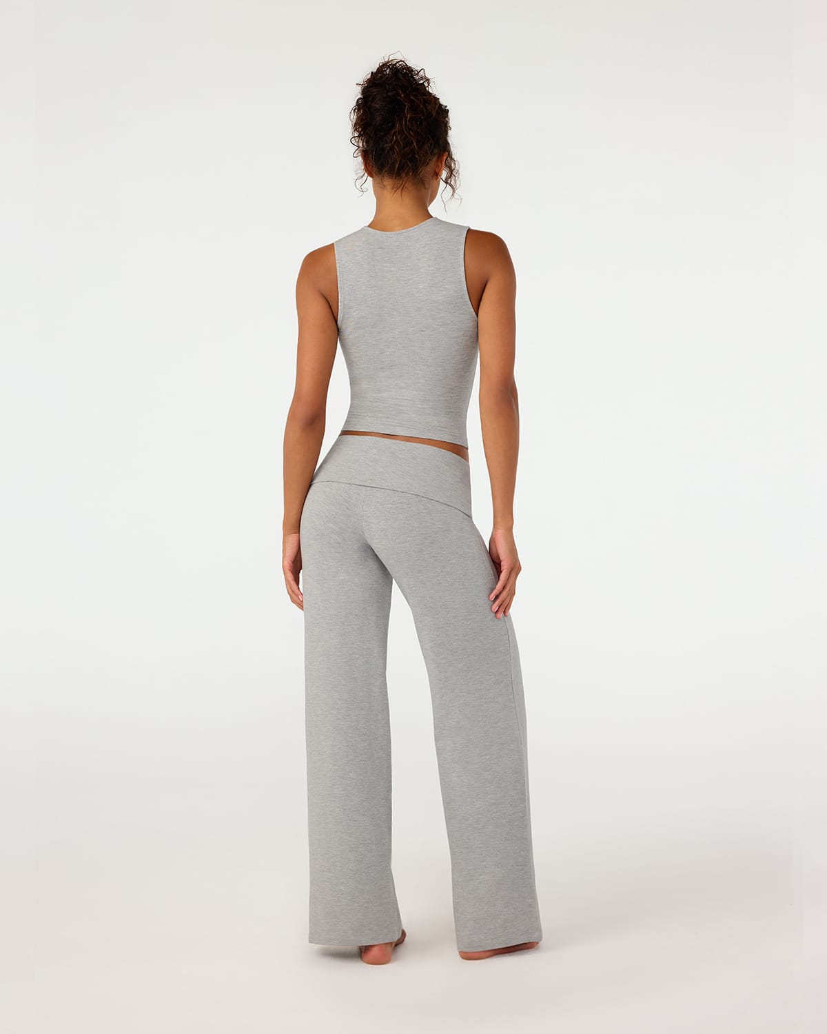 Foldover Jersey Straight Leg Pants | Grey Marle