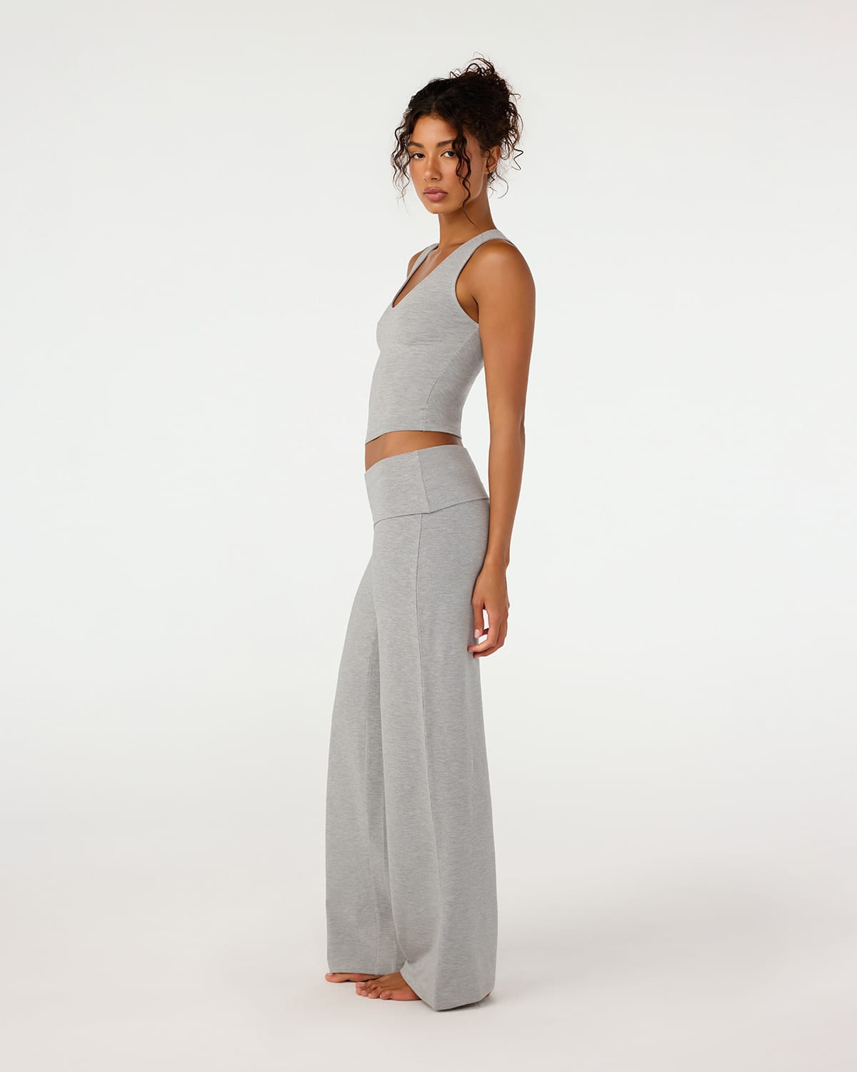 Foldover Jersey Straight Leg Pants | Grey Marle