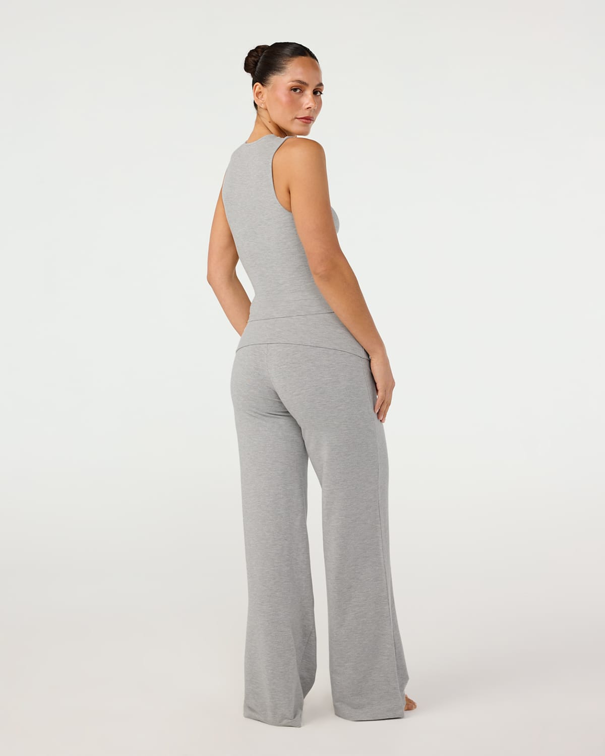 Foldover Jersey Straight Leg Pants | Grey Marle
