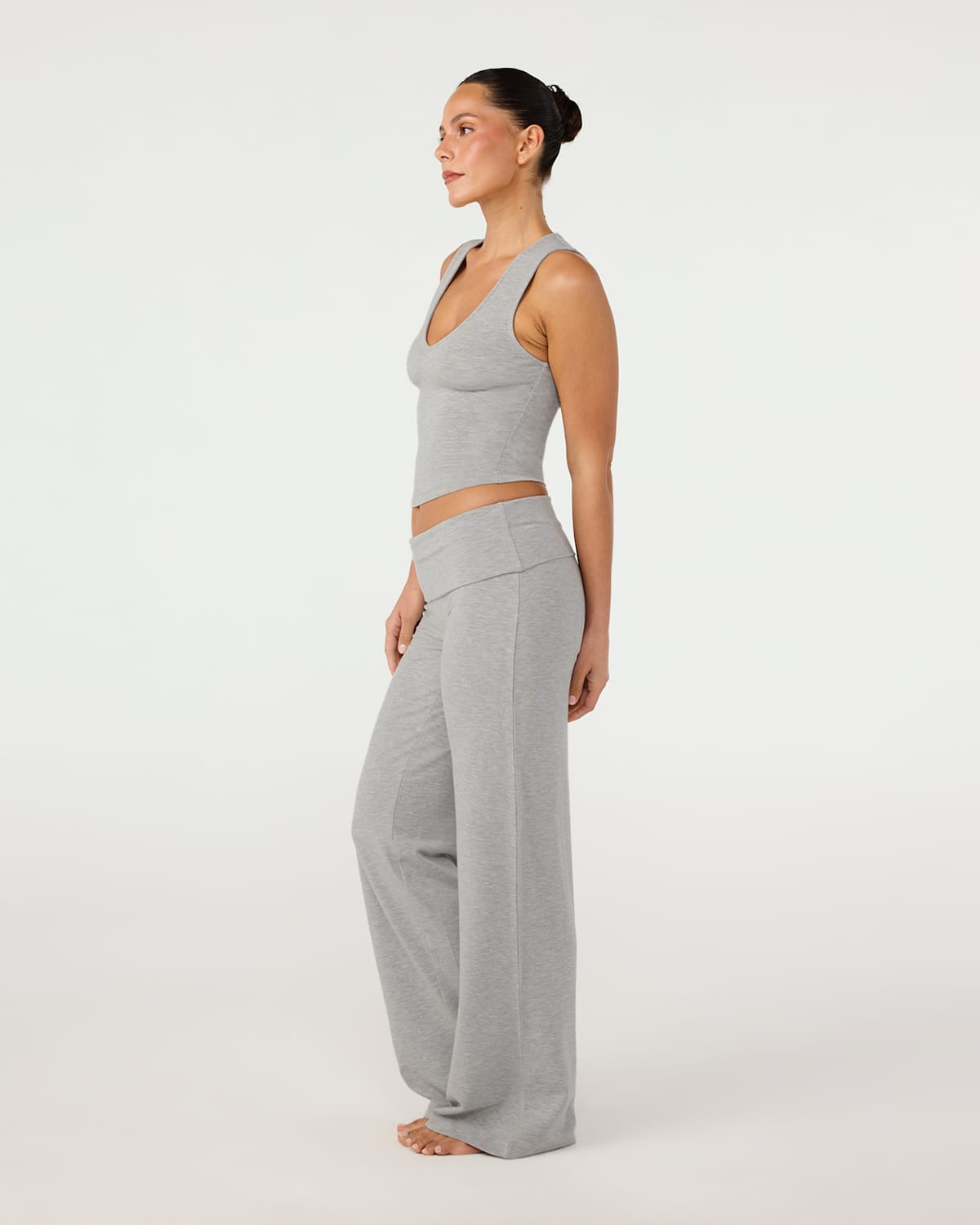Foldover Jersey Straight Leg Pants | Grey Marle
