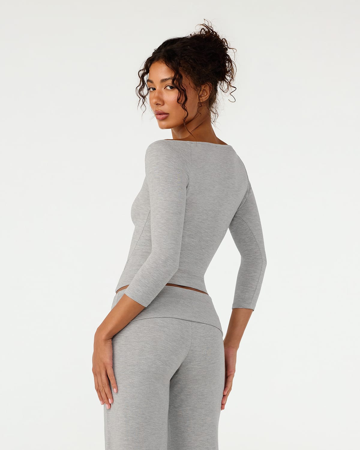 3/4 Sleeve Top | Grey Marle