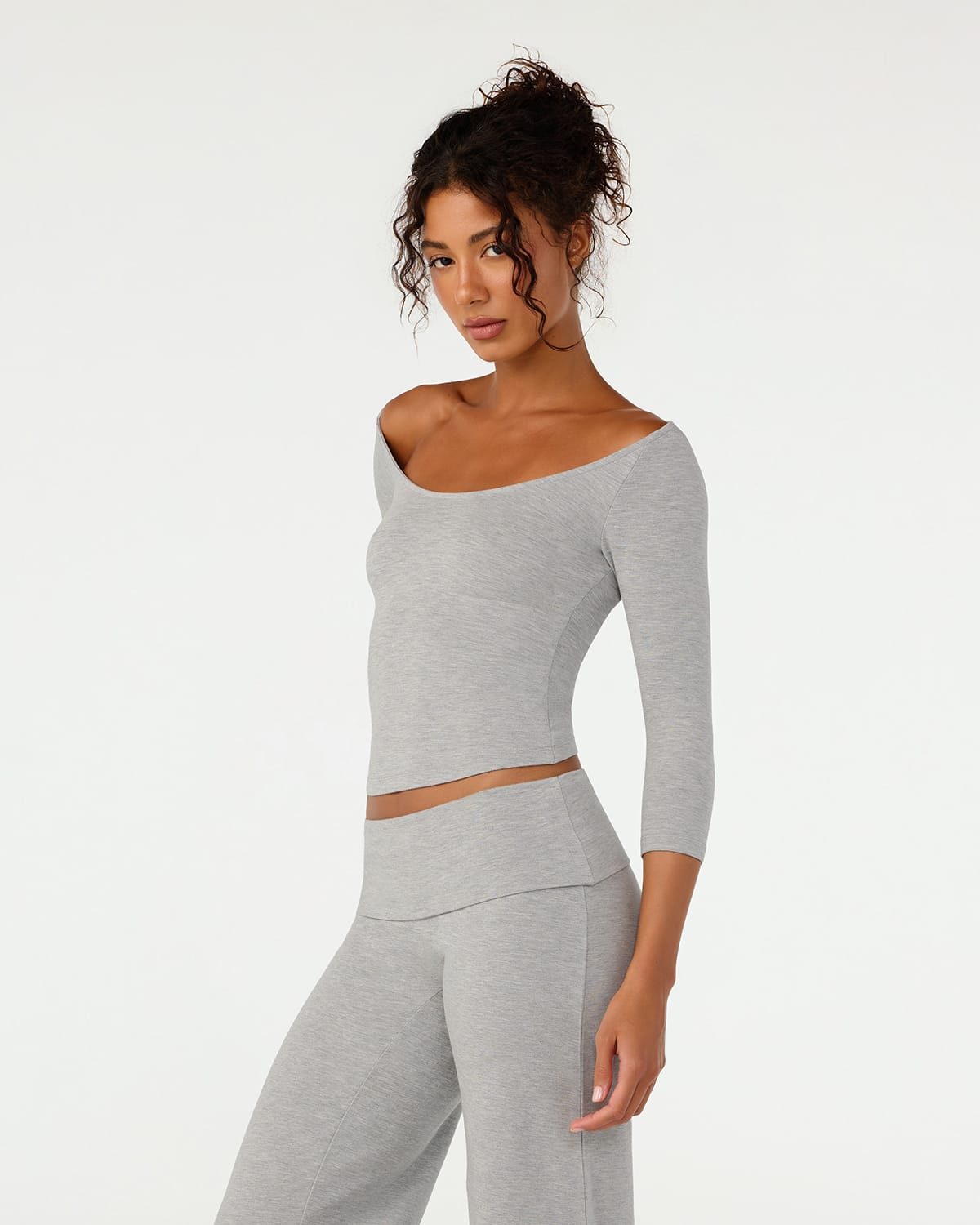 3/4 Sleeve Top | Grey Marle
