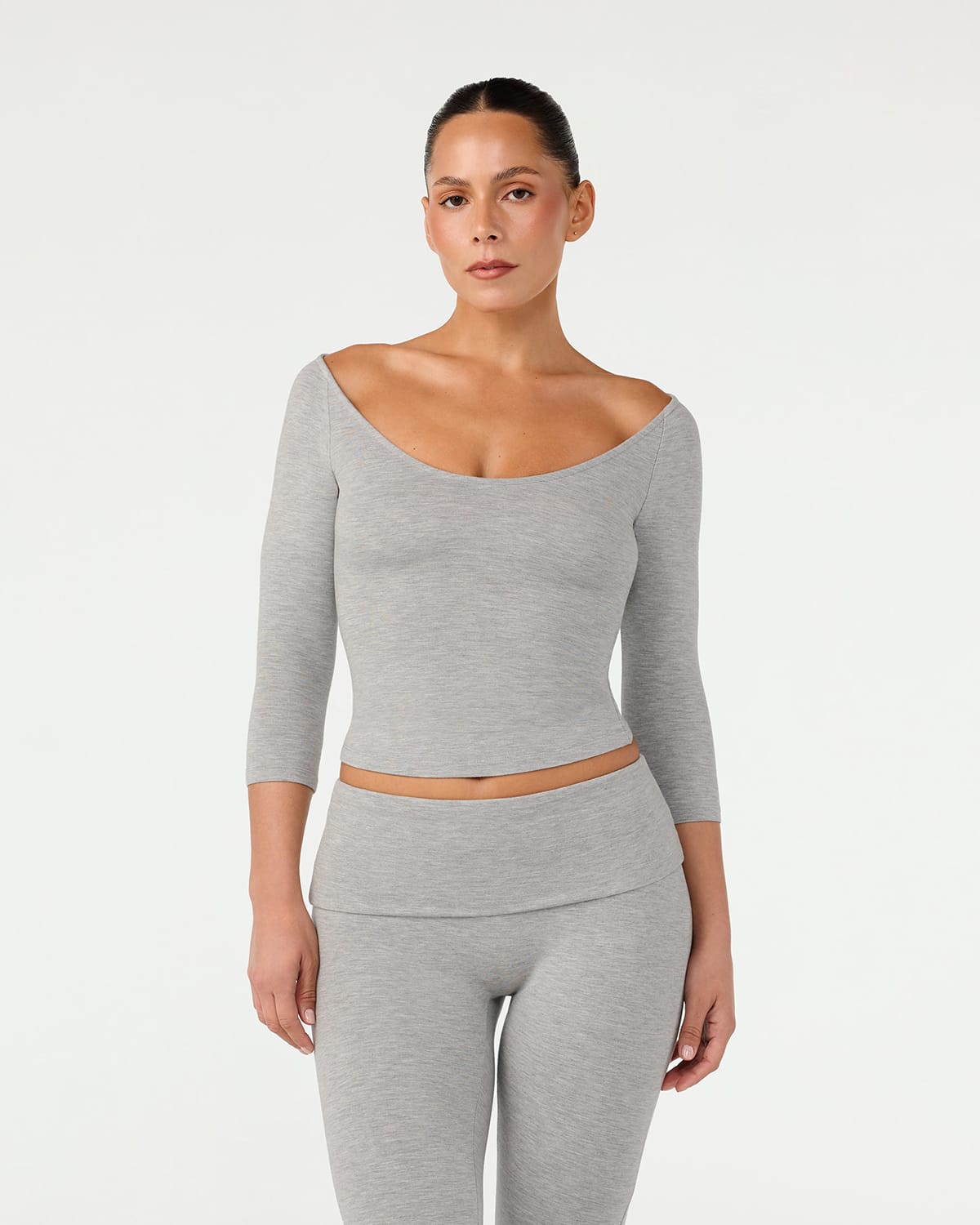 3/4 Sleeve Top | Grey Marle