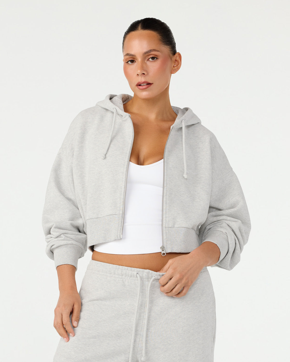 Cropped Zip Hoodie | Snow Marle