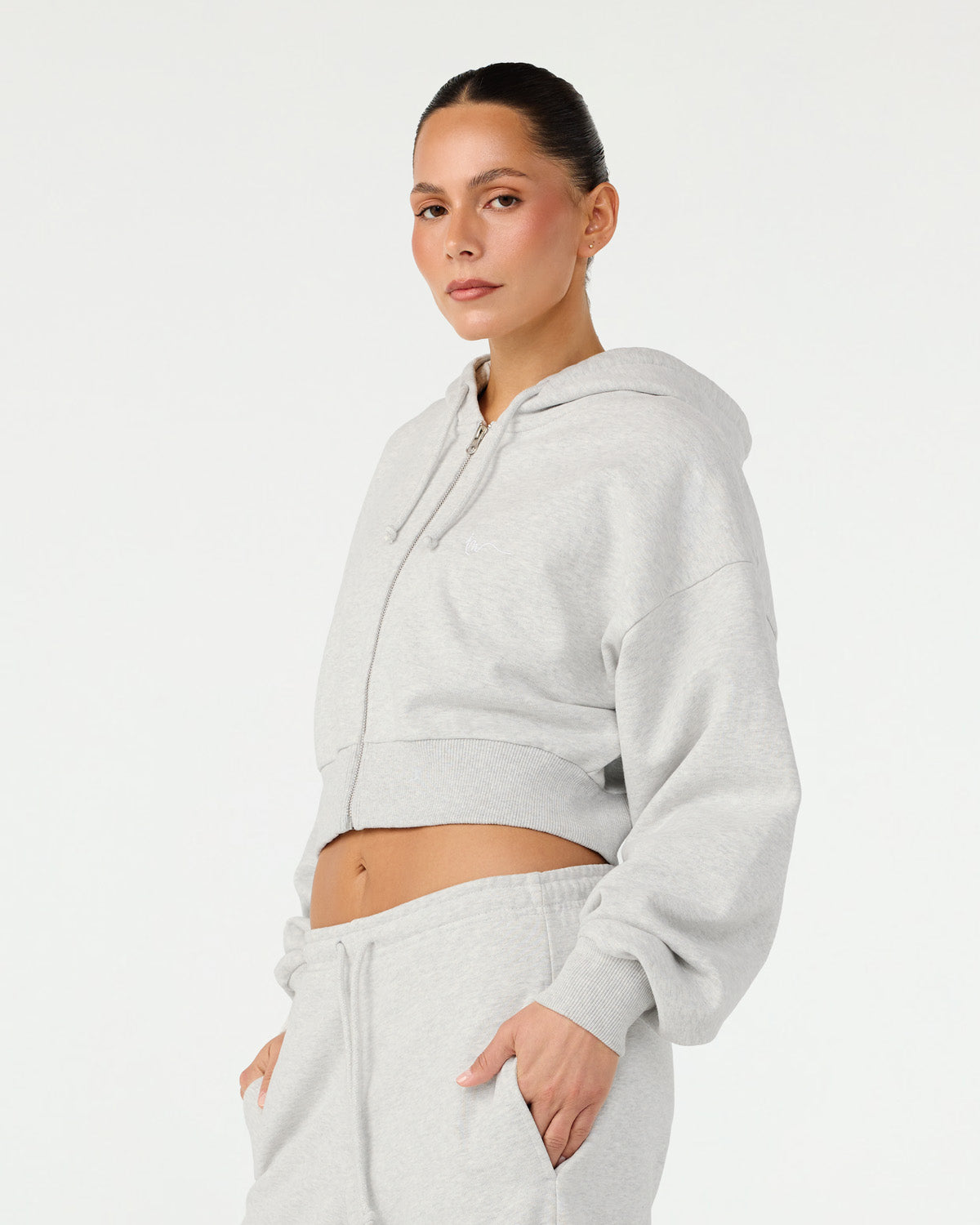 Cropped Zip Hoodie | Snow Marle