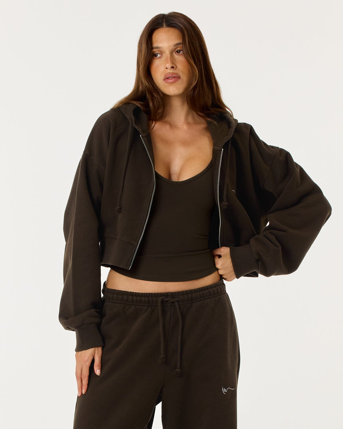 Cropped Zip Hoodie | Dark Chocolate