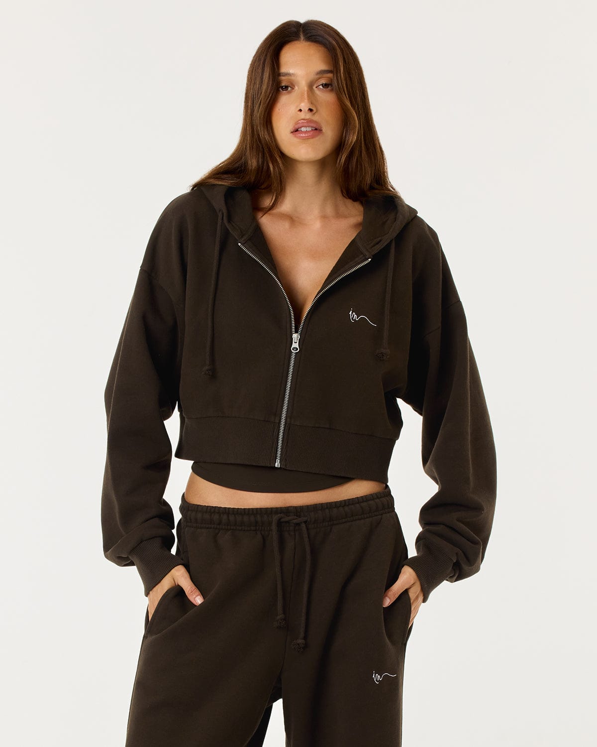 Cropped Zip Hoodie | Dark Chocolate