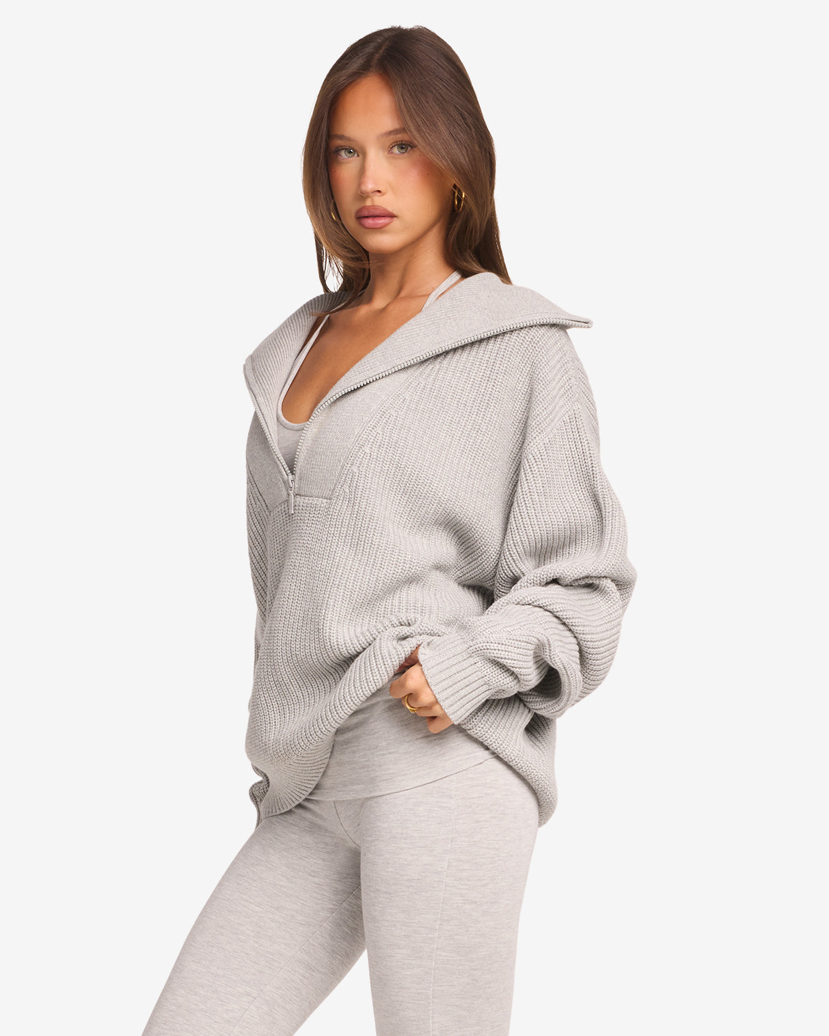 Oversized Knit Sweater | Grey Marle