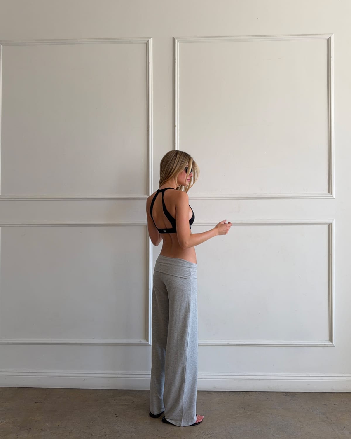 Foldover Jersey Straight Leg Pants | Grey Marle