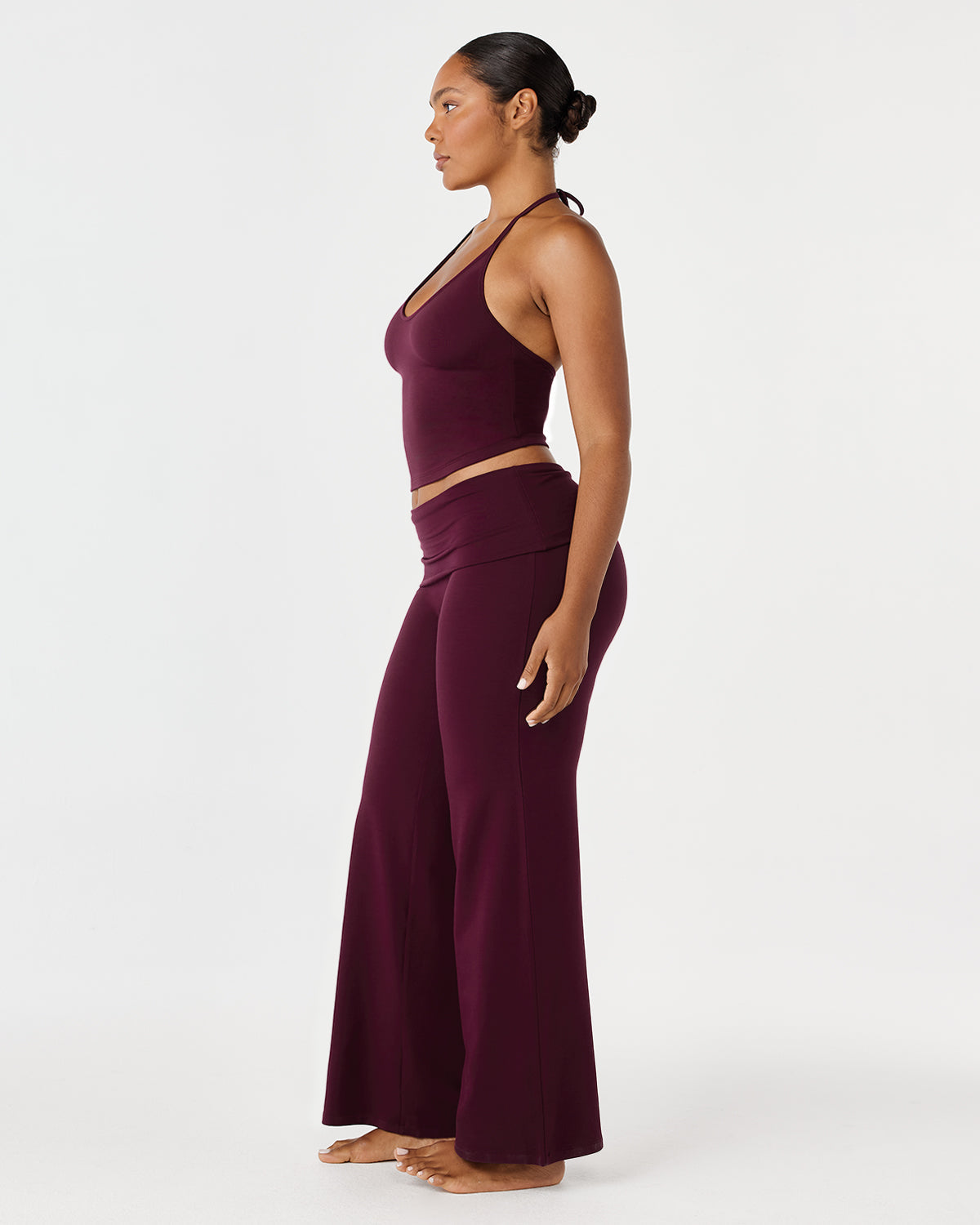 Foldover Jersey Straight Leg Pants | Deep Berry