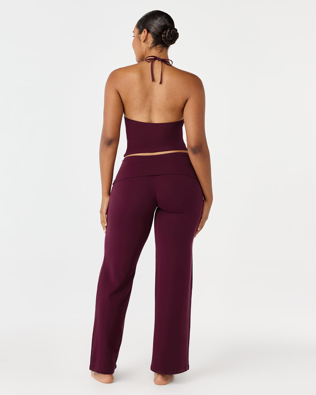 Foldover Jersey Straight Leg Pants | Deep Berry