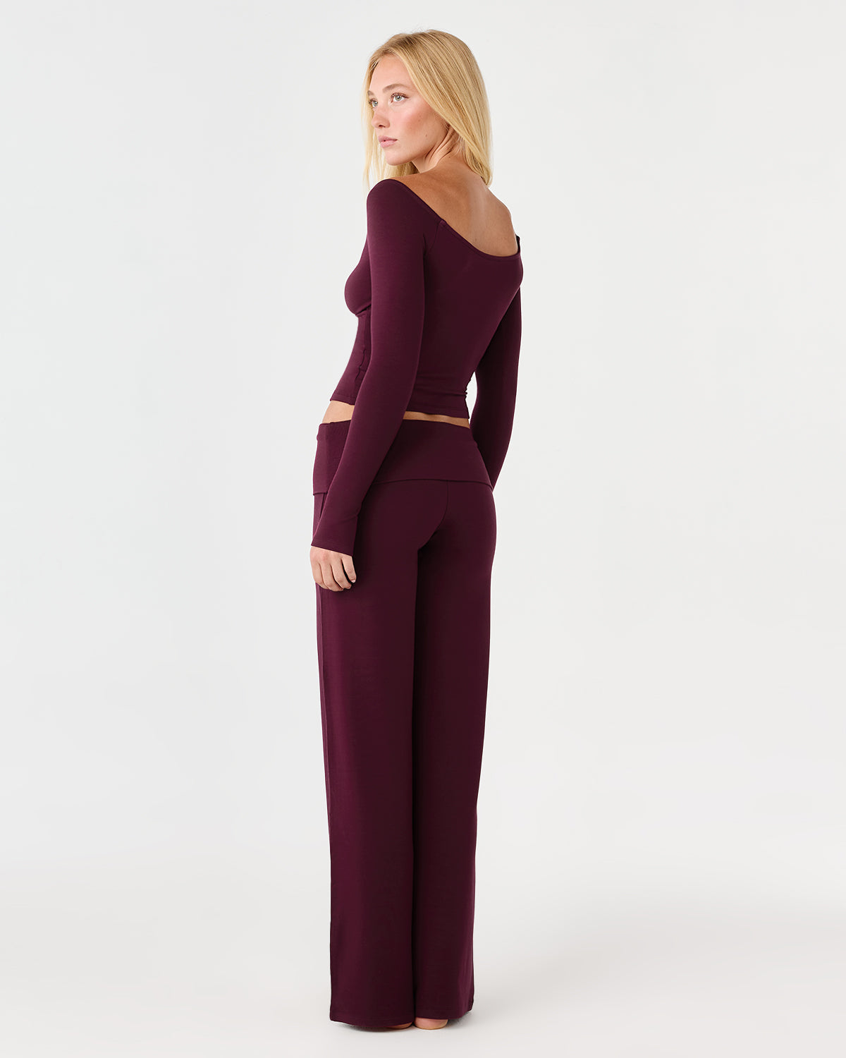 Foldover Jersey Straight Leg Pants | Deep Berry