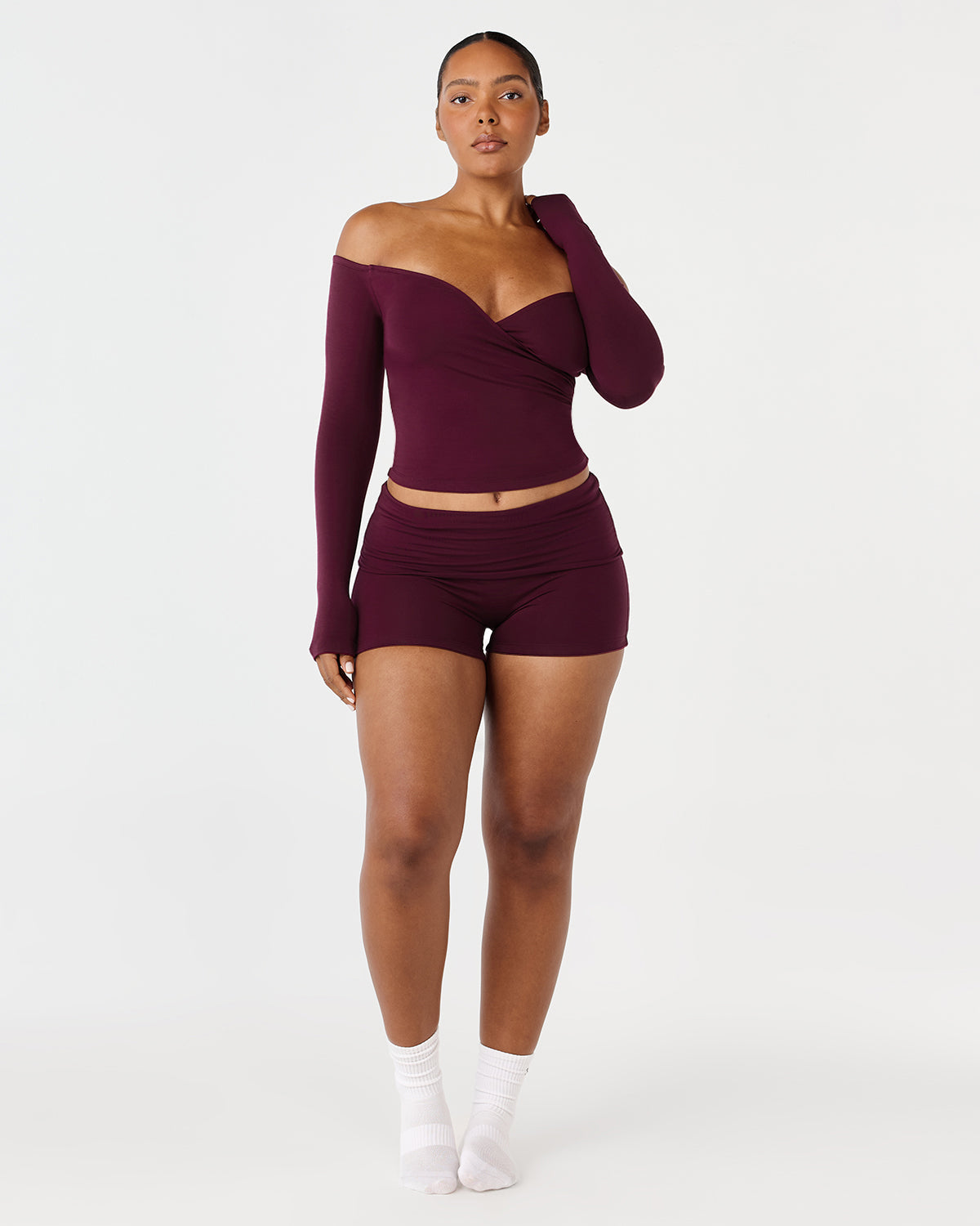 Foldover Yoga Shorts | Deep Berry