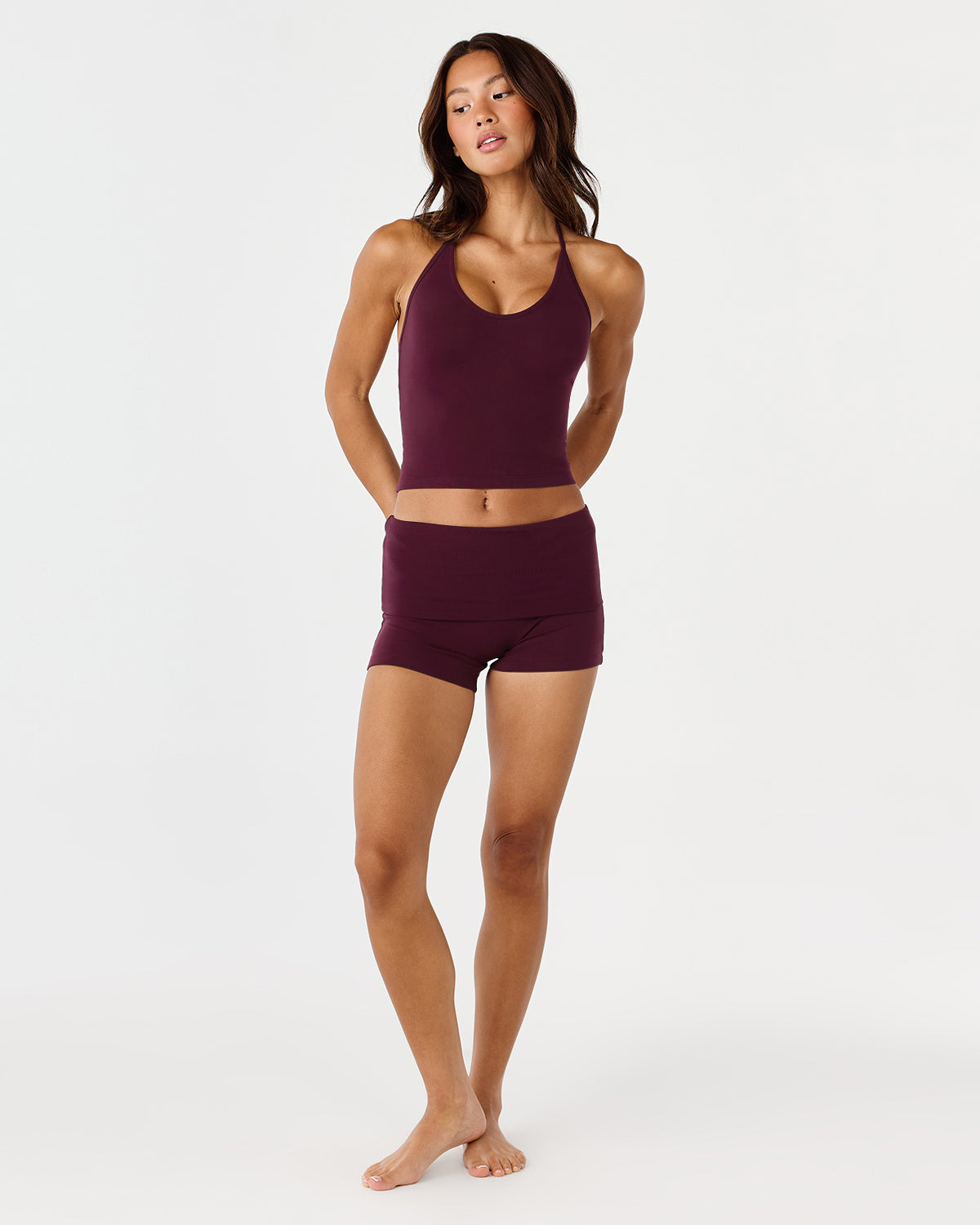 Foldover Yoga Shorts | Deep Berry