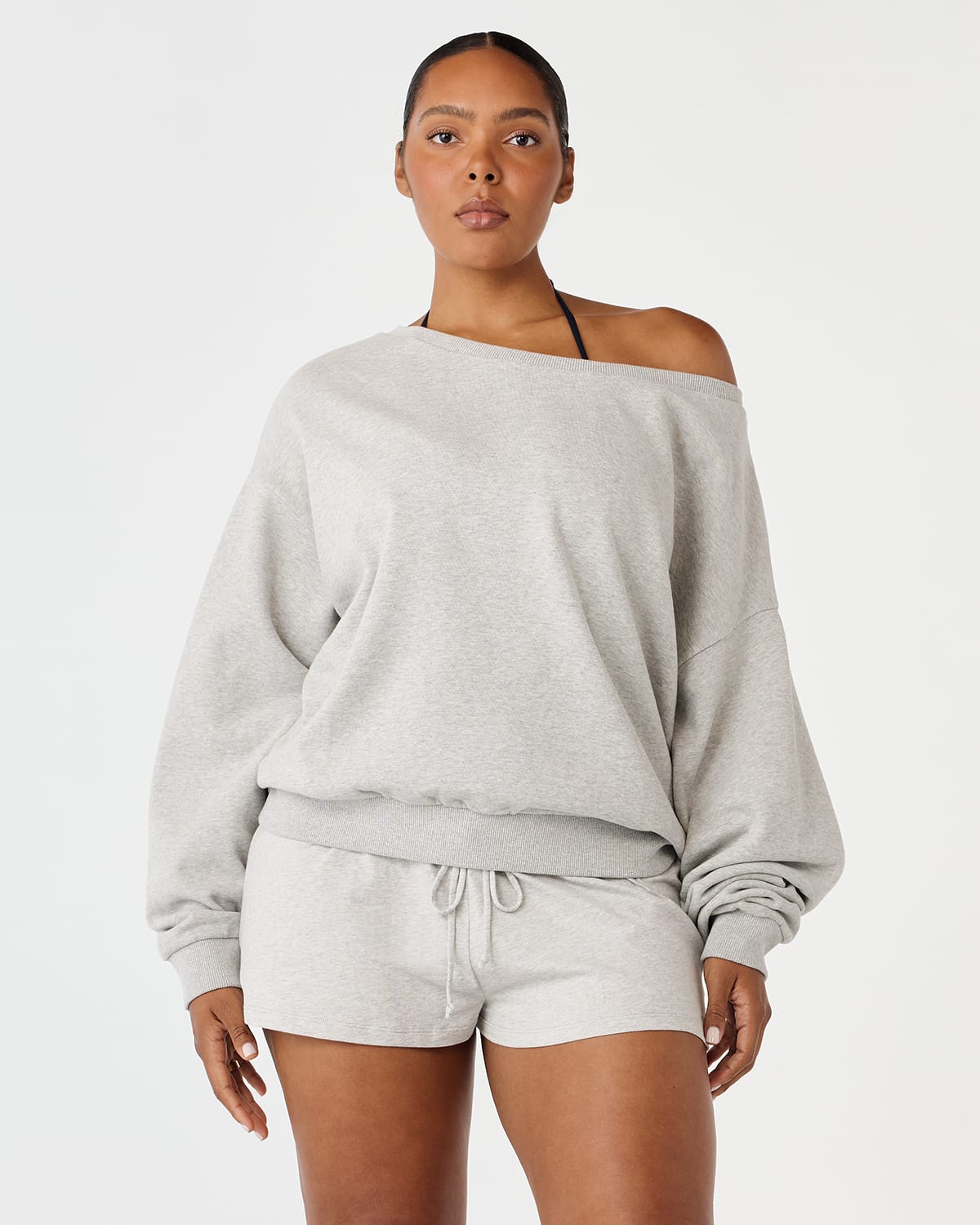 Off Shoulder Sweatshirt | Grey Marle