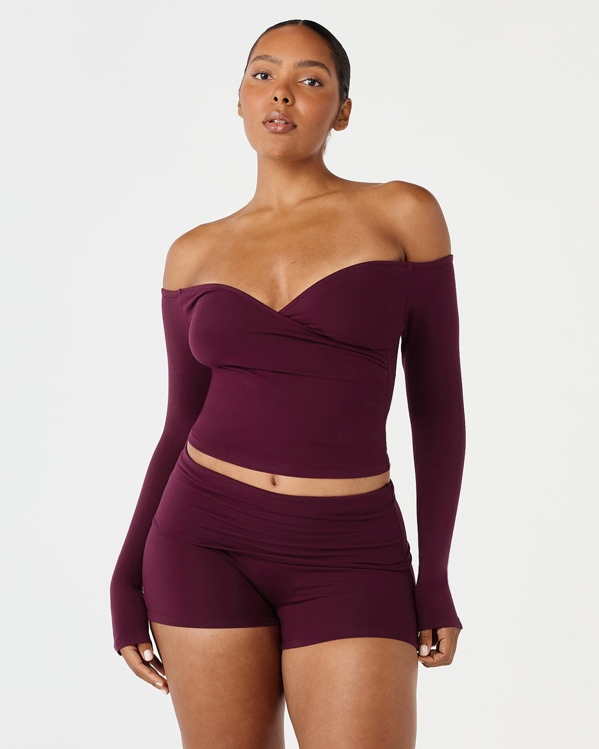 Off Shoulder Wrap Top | Deep Berry