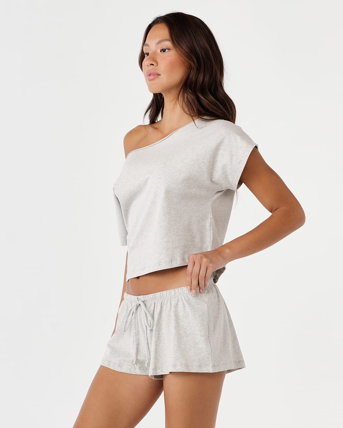 One Shoulder Slouchy Tee | Grey Marle