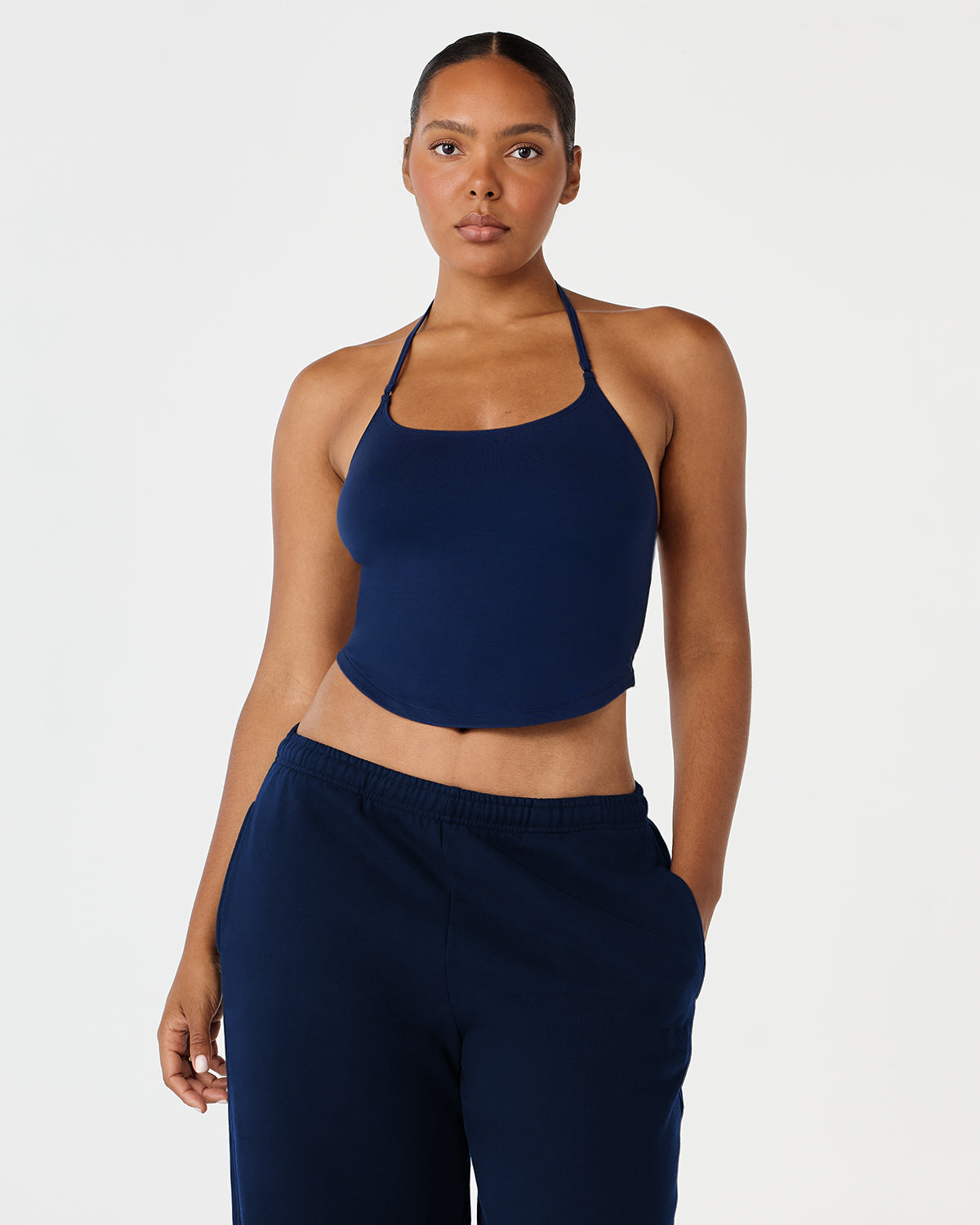 Open Back Halter Top | Navy