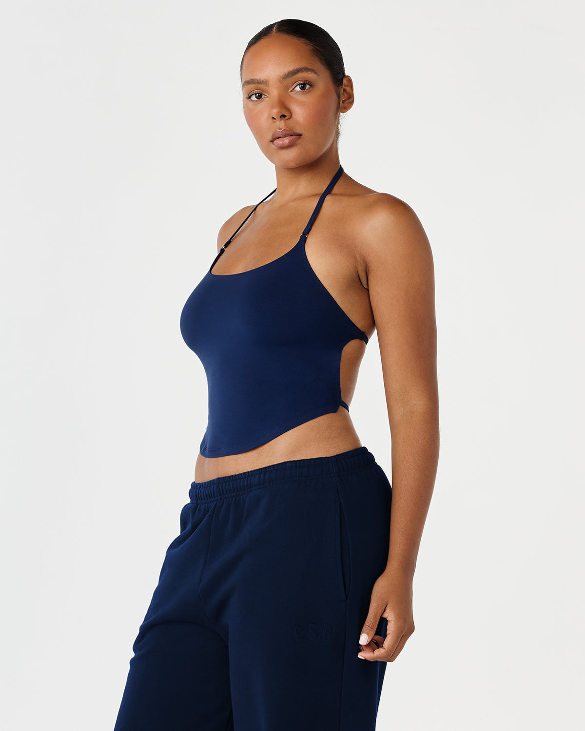 Open Back Halter Top | Navy